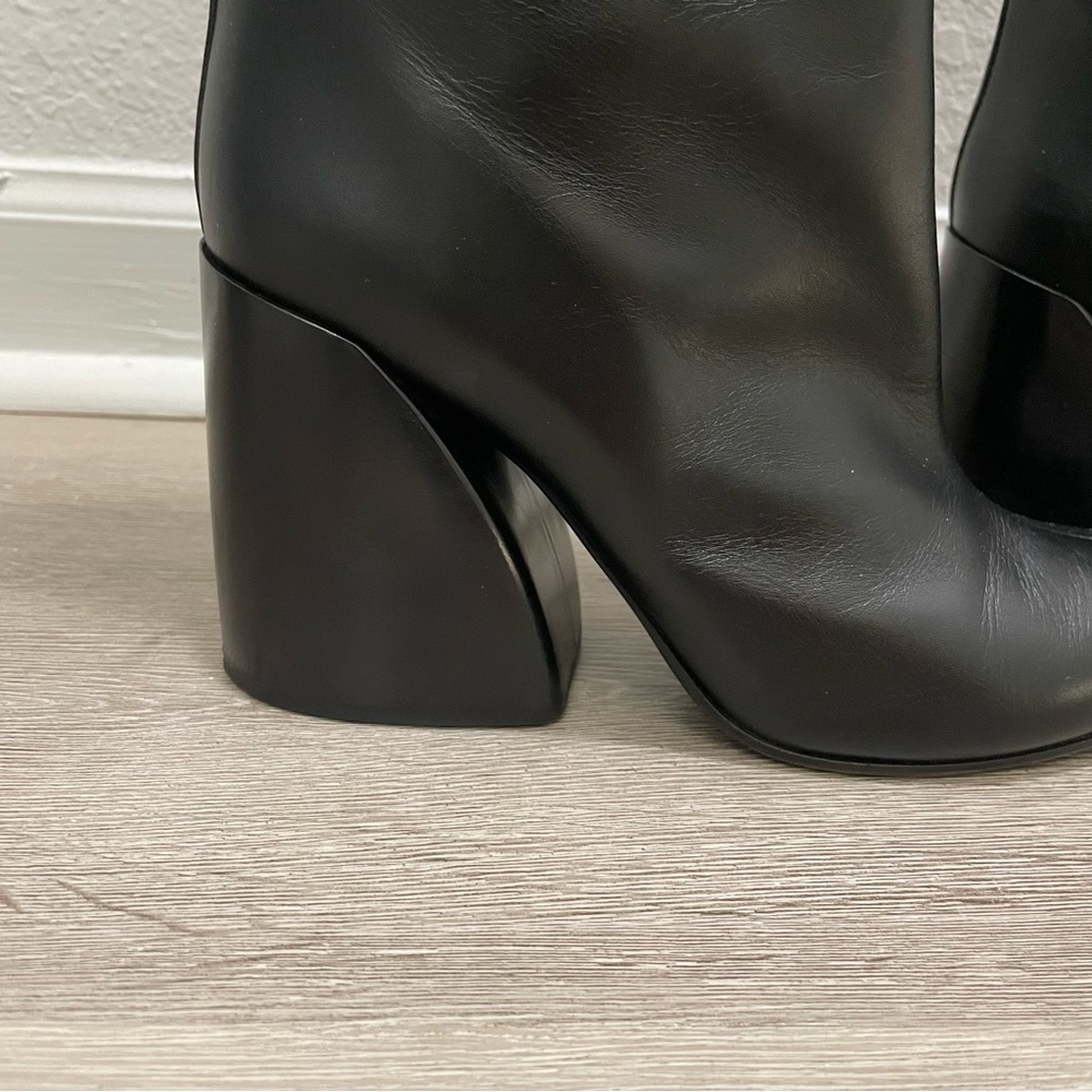 Chloe Wave Black Calf Smooth Leather Knee High Boots with Wave Heel 39 - Picture 3 of 14